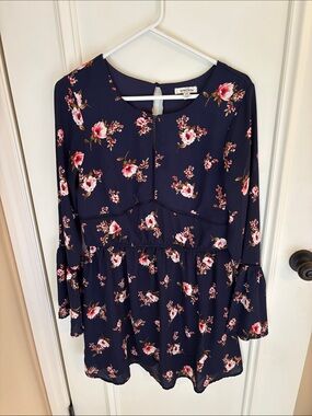 Speechless Navy Floral Long Sleeve Mini Dress
